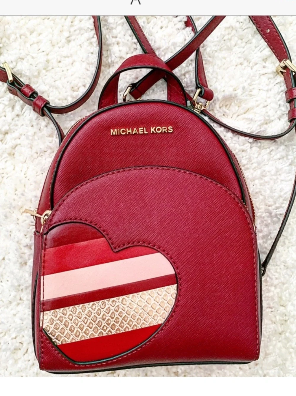 Michael Kors RARE Abbey Red leather Mini Backpack with Heart Patch convertible